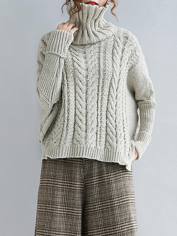 xakxx Cable- Knit High-neck Solid Loose Sweater