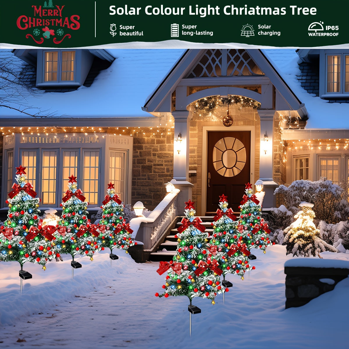 (2/4-pack Christmas Tree Cedar Solar Lights) Outdoor Christmas Tree Lighting, Courtyard Decoration, Multi-color LED Solar Stakes Suitable For Small Path Lawn Courtyard Christmas Decoration (cute Style), Ambient Lights, Courtyard Lights