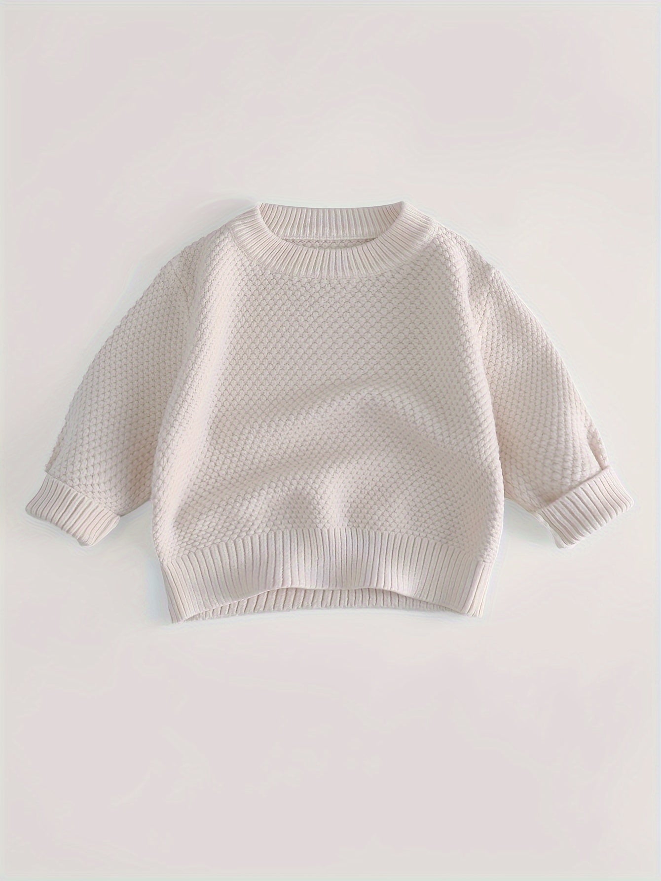 Baby's Solid Color Jacquard Sweater, Knitted Long Sleeve Top, Toddler & Infant Boy's Clothing For Fall Winter