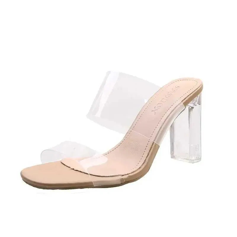 Sandals Summer Women Pumps Sandals PVC Jelly Slippers Open Toe High Heels Women Transparent Perspex Slippers Shoes Heel Clear SandalsL464