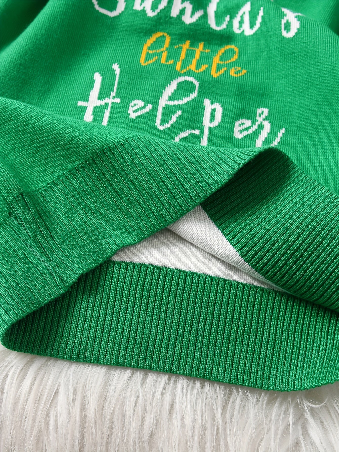 Festive Youth Knit Pullover Sweater - Pullover - Soft Viscose Blend, Crew Neck, Long Sleeve, Medium Stretch, Fun Alphabet Pattern, Santa's Little Helper Design, Regular Fit for Ages 12 and Under, Perfect for Party Season