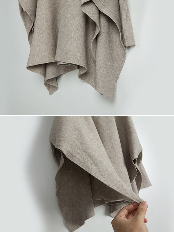 xakxx Simple Loose Solid Color High-Neck Batwing Sleeves Sweater