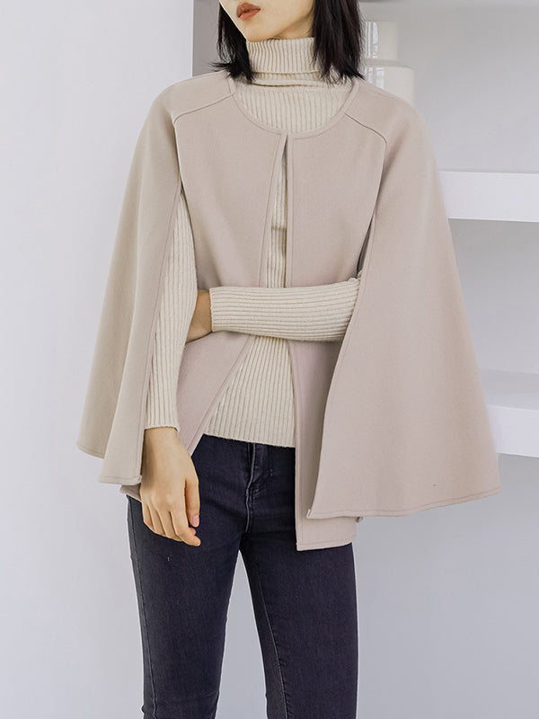 xakxx Casual Loose Solid Color Round-Neck Cape Outerwear