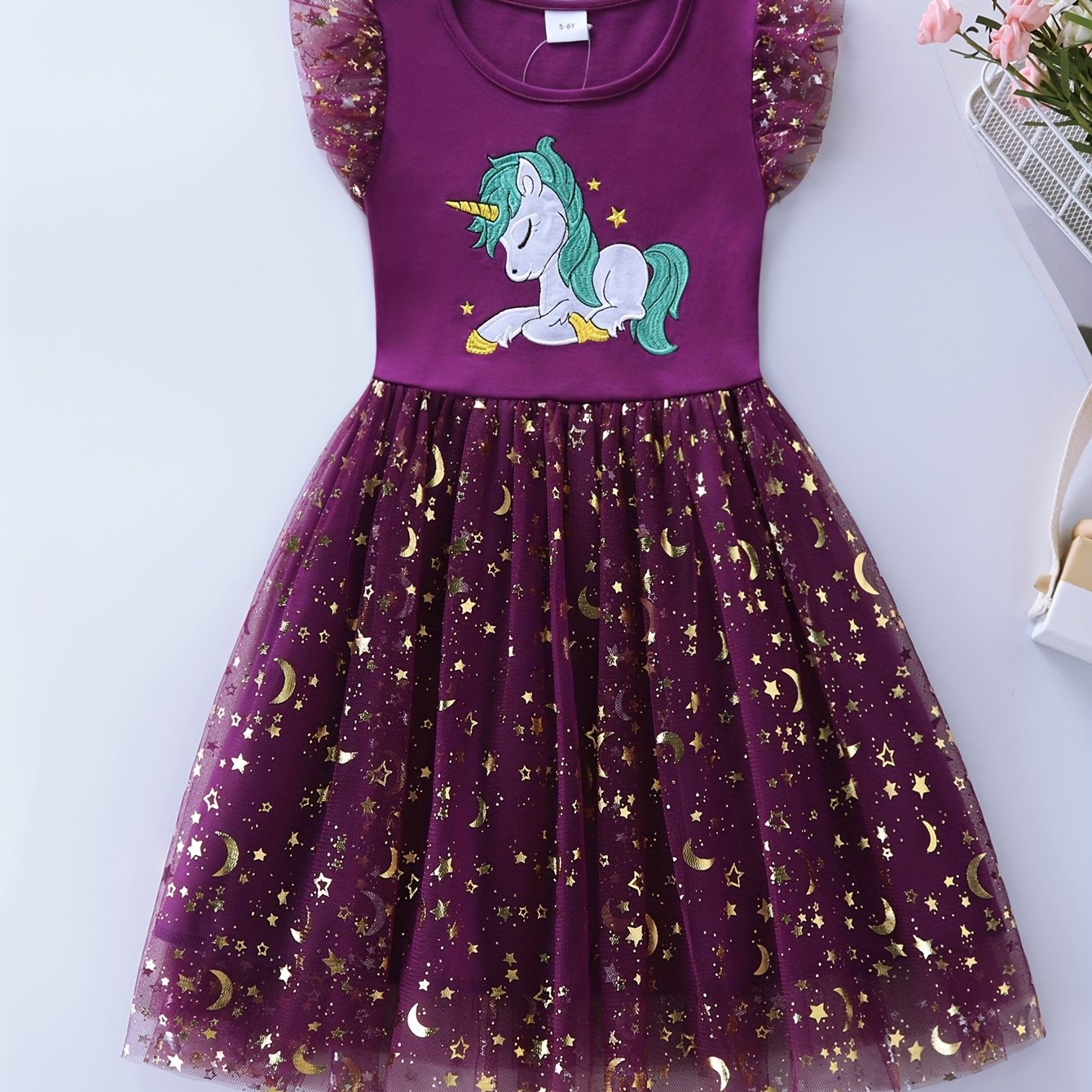 Adorable Girls Unicorn Tutu Dress - Handcrafted with Sparkling Sequins and Soft 100% Cotton - Magical Embroidery, Fluttering Trim, and Layered Tutu - Perfect for Parties and a Dreamy Gift for Sweethearts