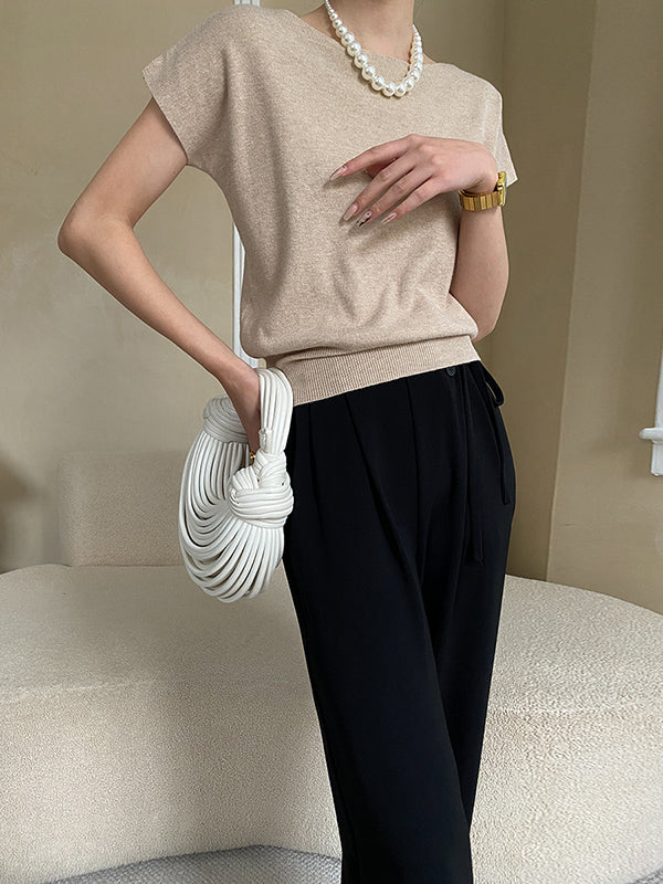 xakxx Stylish Loose Solid Color Boat Neck Knitwear Pullovers Tops