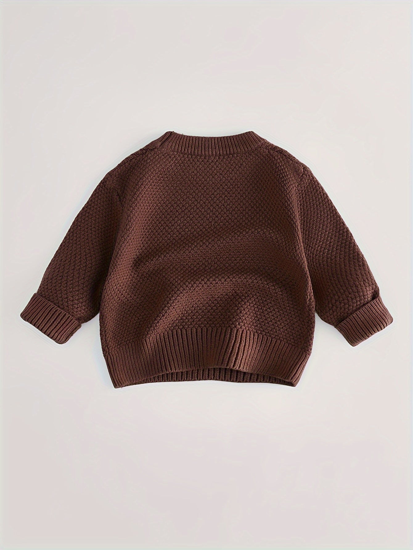 Baby's Solid Color Jacquard Sweater, Knitted Long Sleeve Top, Toddler & Infant Boy's Clothing For Fall Winter