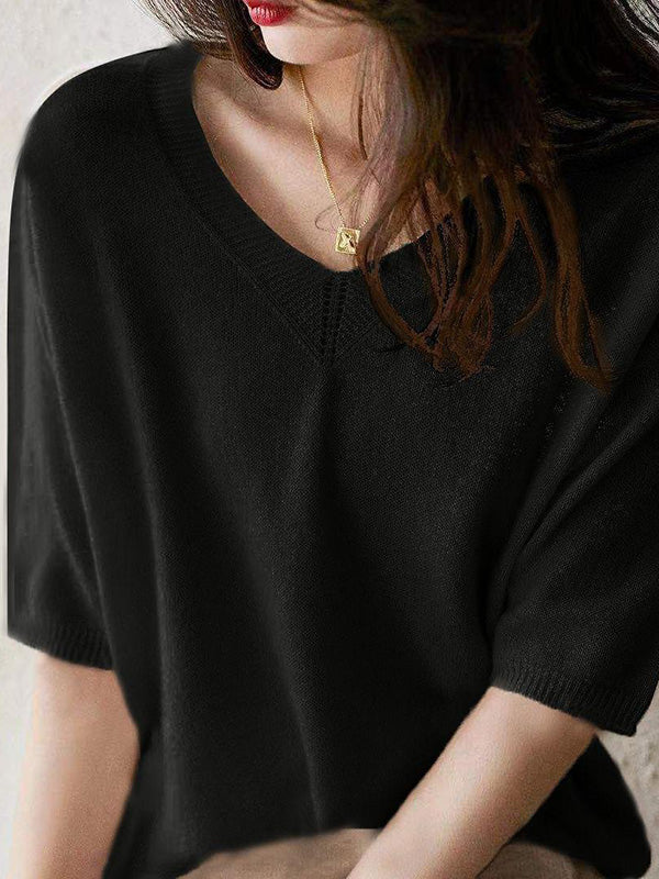 xakxx Urban Solid Color V-Neck Knitting Pullover