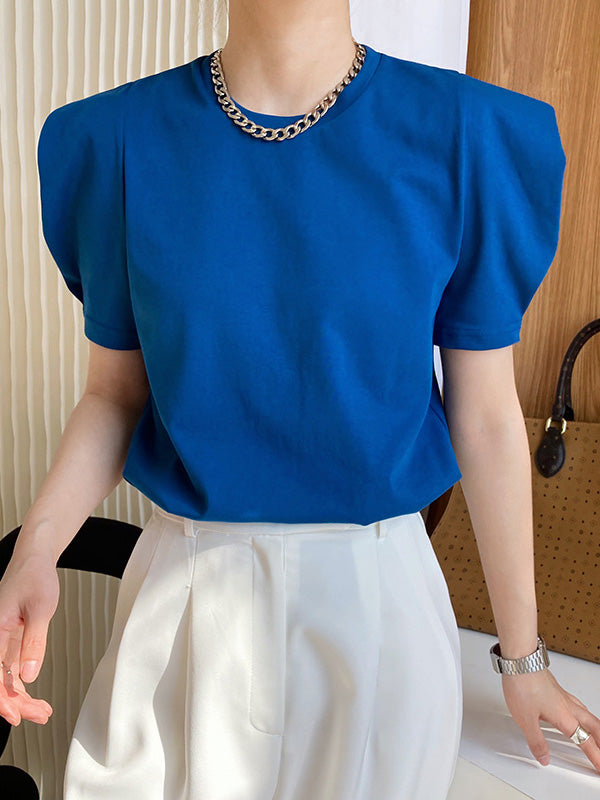 xakxx Original Puff Sleeve Round-Neck Casual T-Shirts