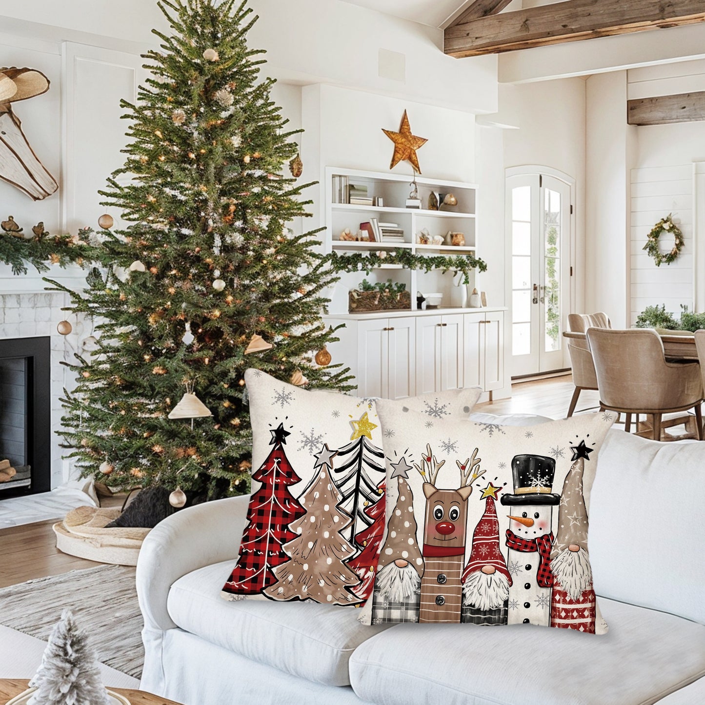 2pcs, Christmas Throw Pillow Covers, 18in*18in Christmas Tree Decorative Home Decor Cushion Covers, Farmhouse Winter Holiday Home Decor Pillowcases, For Porch Patio Couch Sofa Living Room Outdoor, Without Pillow Inserts