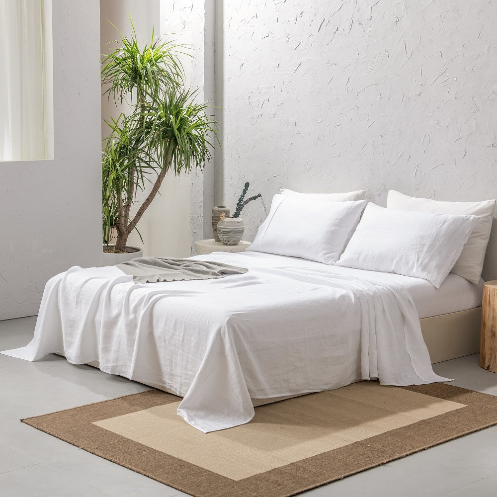 Washed French Linen Sheet Set (1 Flat Sheet, 1 Fitted Sheet & 1or2 Pillowcases) , 16" Deep Pocket, Breathable,Ultra Soft and Durable, All Season Comfortable, Machine Wash.