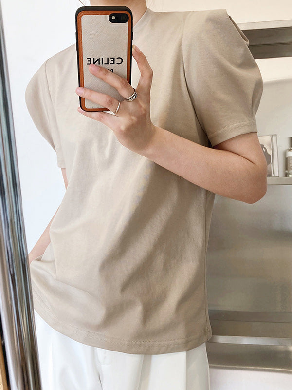 xakxx Original Puff Sleeve Round-Neck Casual T-Shirts