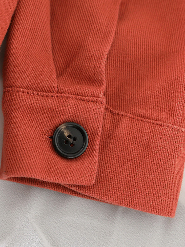 xakxx Vintage Loose Long Sleeves Buttoned Solid Color Lapel Collar Outerwear