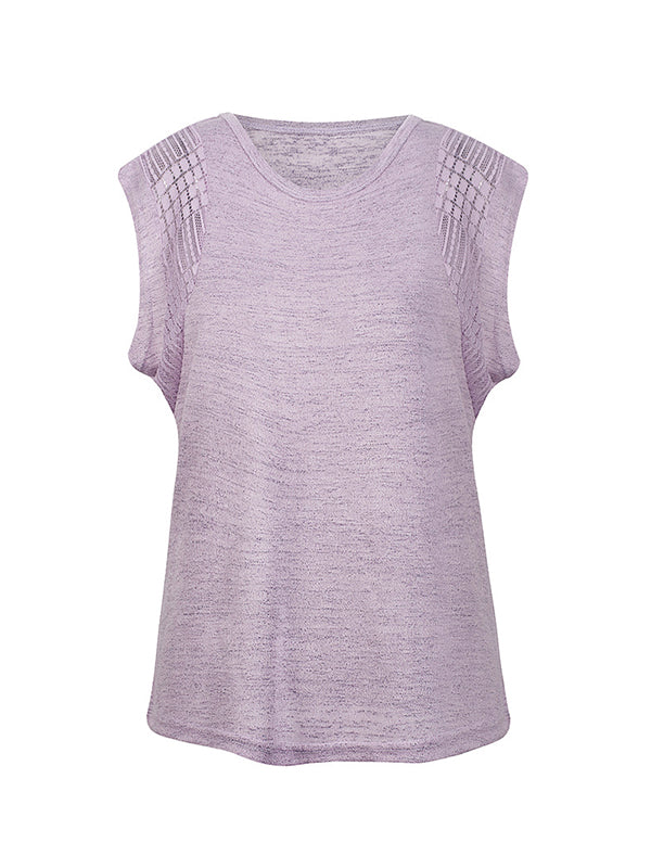 xakxx Batwing Sleeves Loose Hollow Lace Split-Joint Round-Neck T-Shirts Tops