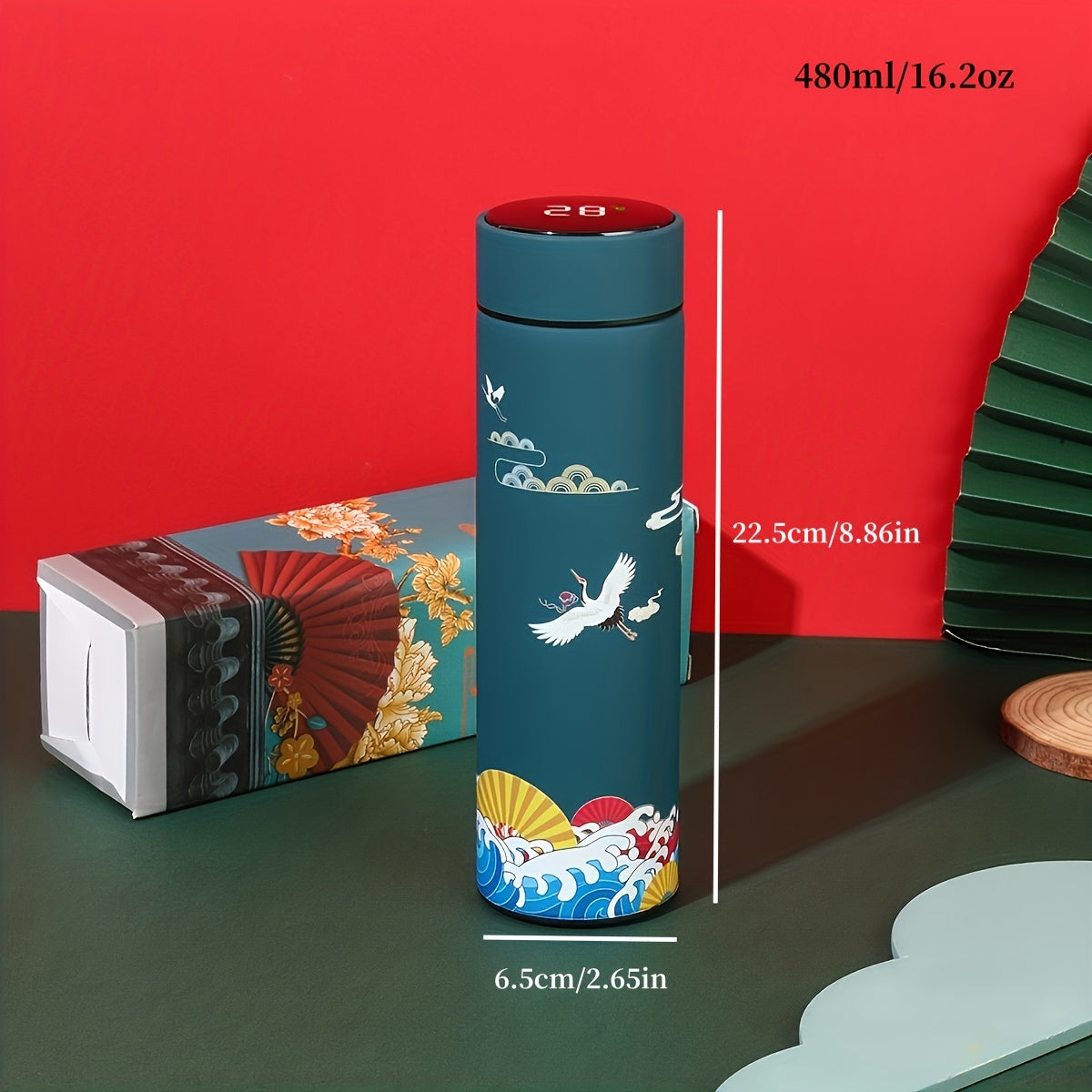 1pc, Chinese Style Vacuum Flask With Temperature Display, Insulated Water Bottles, Travel Thermal Cups, For Hot And Cold Beverages, Summer Winter Drinkware, Gifts