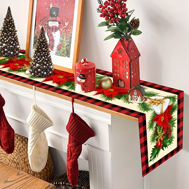 Vibrant Festive Rectangular Table Runner - 70.87 inches Long, Polyester Woven, Holiday Floral Pattern, Durable, Easy to Clean, Ideal for Christmas, New Year Home & Party Decorations, Adds Warmth and Ambiance to Your Table Setting
