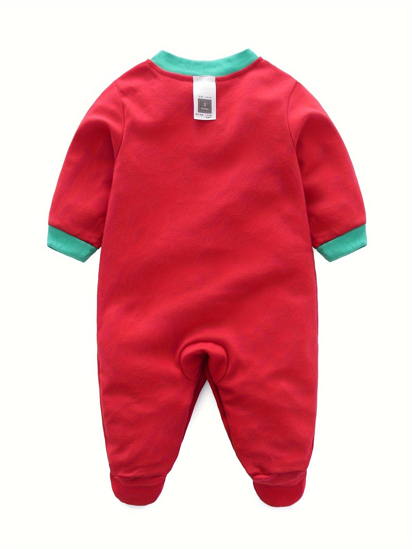 Baby's Christmas Style Cartoon Elk Patchwork Cotton Casual Long Sleeve Romper, Toddler & Infant Boy's Comfy Outdoor Clothes