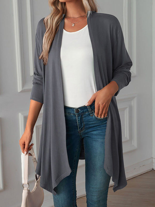 xakxx Long Sleeves Loose Solid Color Statement Collar Outerwear