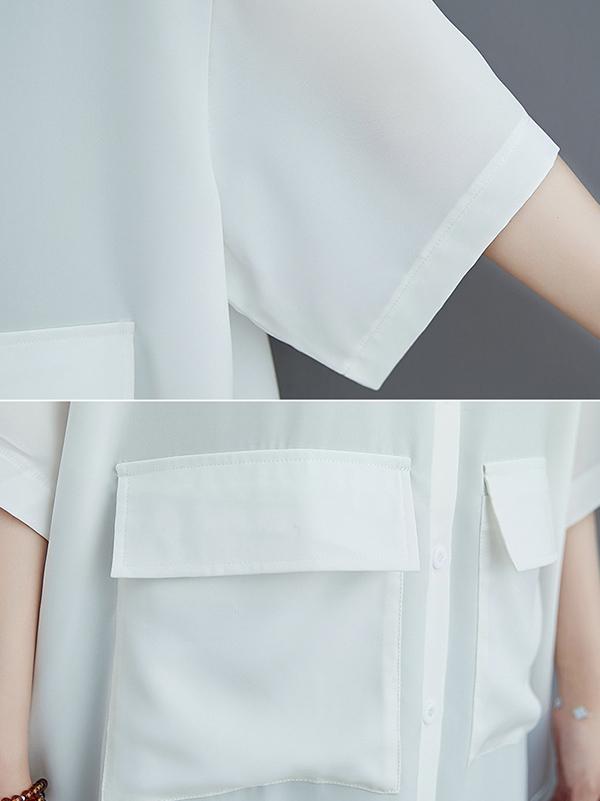 xakxx Loose Split-Joint Hollow Solid Long Blouse