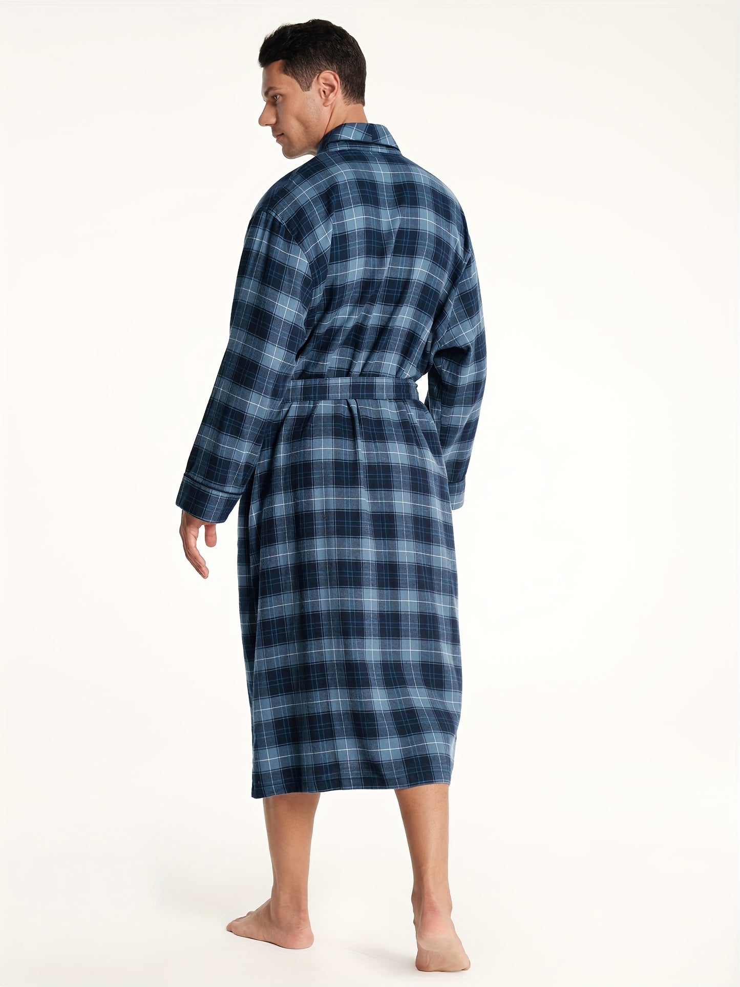 SIORO Mens Robe Flannel Cotton Plaid Bathrobe Soft Shawl Collar Loungewear
