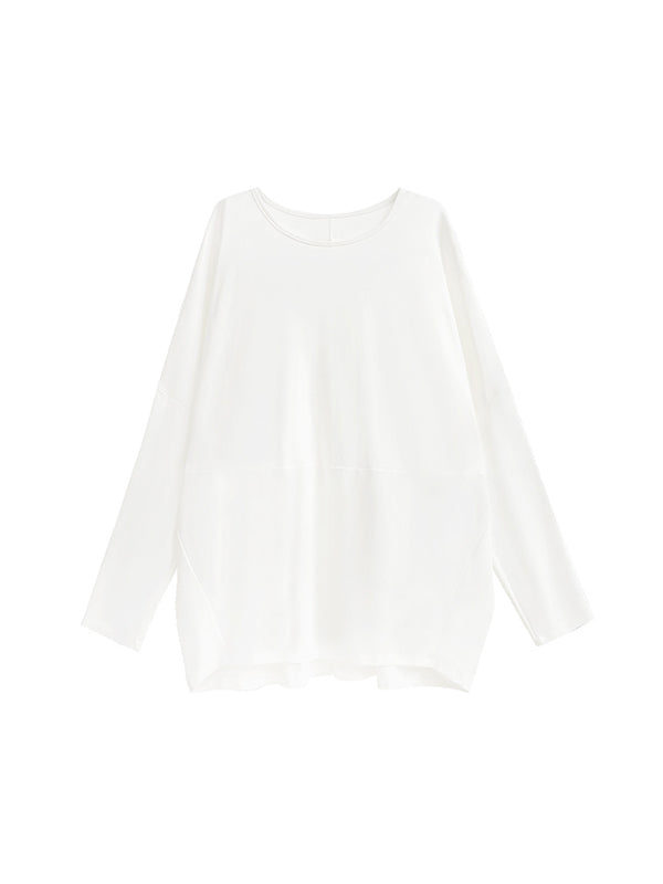 xakxx Batwing Sleeves Long Sleeves Solid Color Round-Neck T-Shirts Tops