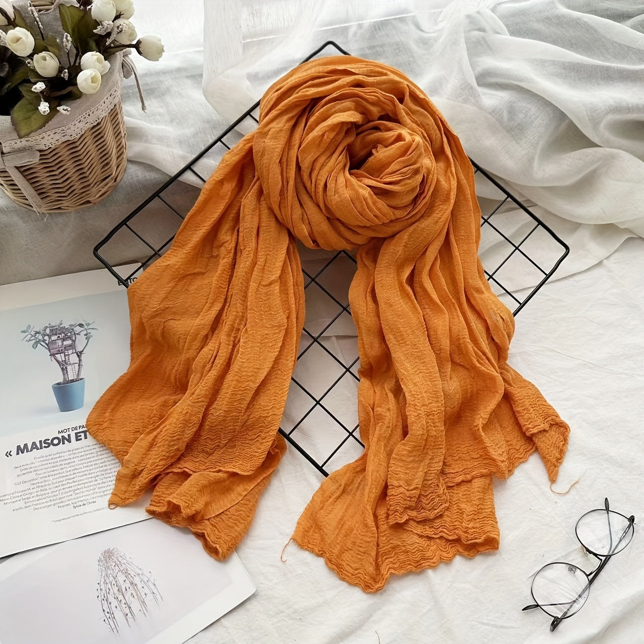 1pc Luxurious Linen Scarf - Vibrant Solid Color, Soft and Breathable, Perfect for Autumn and Winter, Stylish Shawl Alternative - New Arrival for Men
