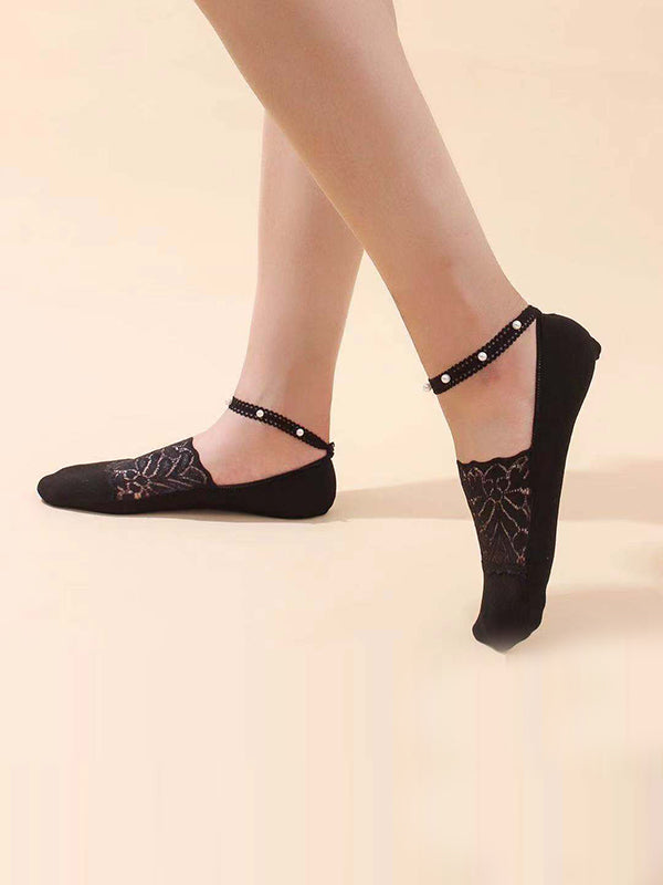 xakxx Casual Split-Joint Lace With Beads Socks Accessories