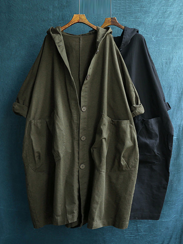 xakxx Original Solid Hooded Long Sleeve Outerwear&Coat