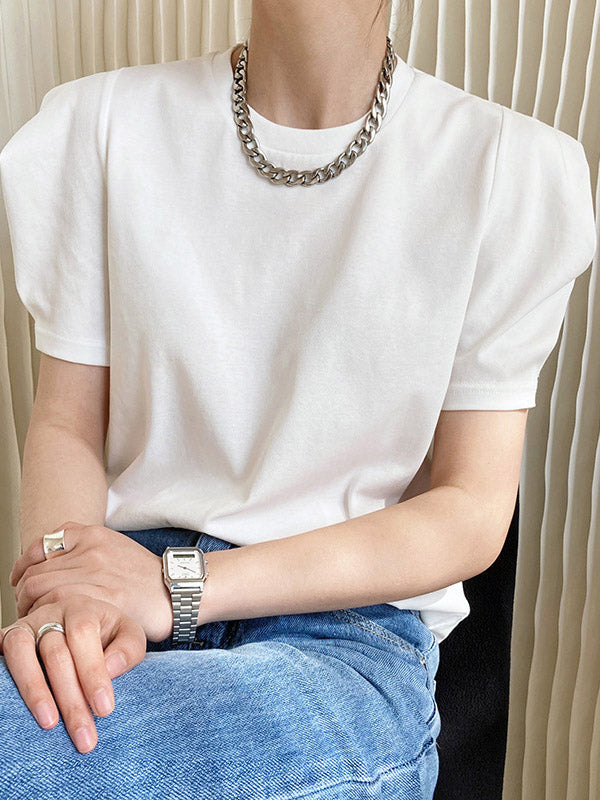 xakxx Original Puff Sleeve Round-Neck Casual T-Shirts