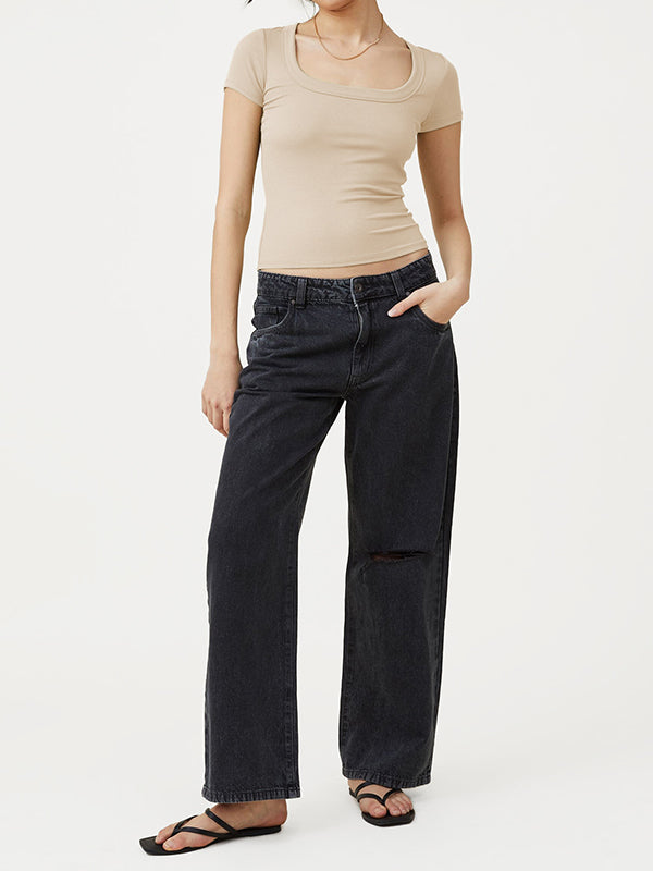 xakxx Short Sleeves Skinny Solid Color Square-Neck T-Shirts Tops