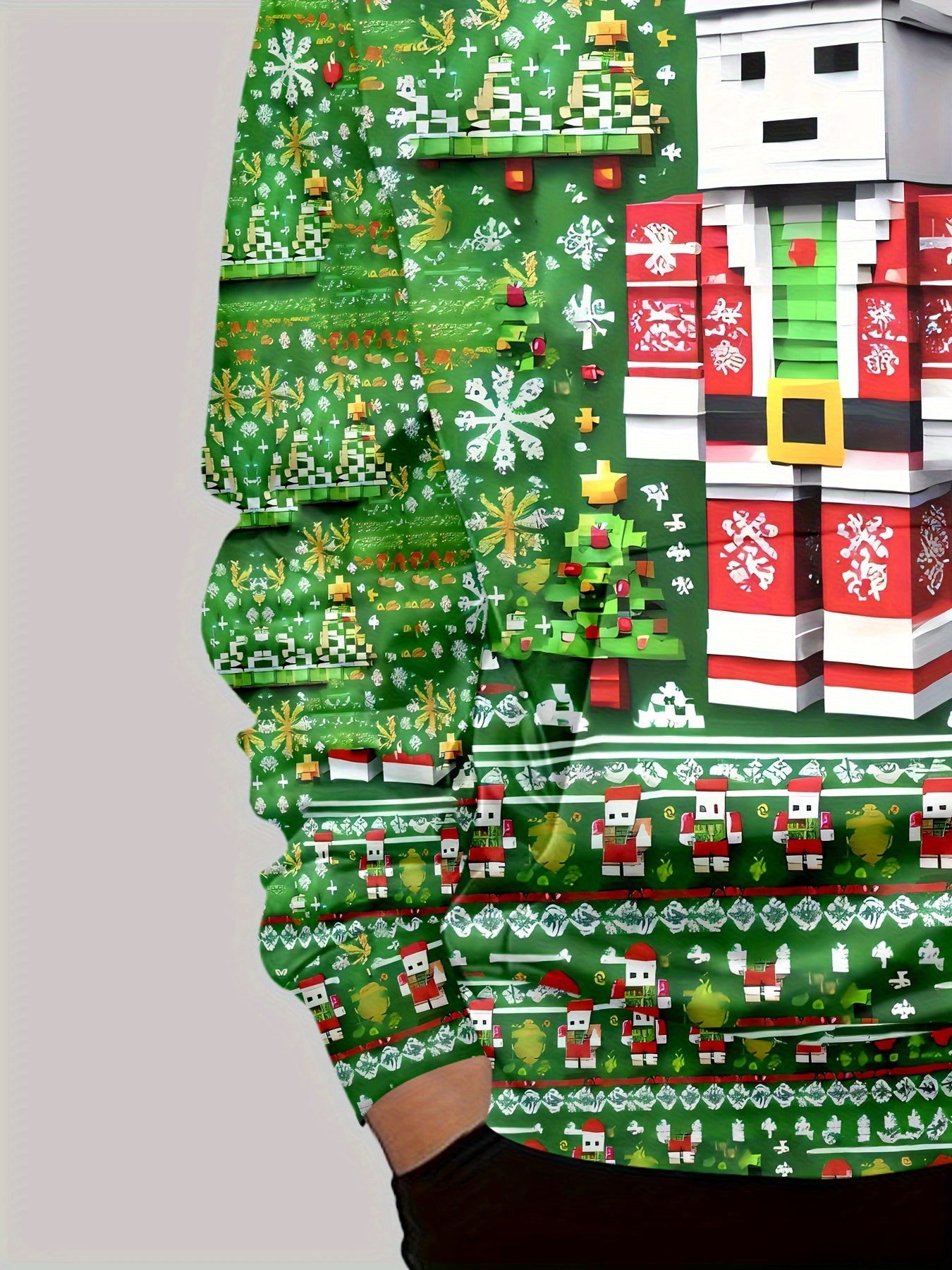 Boy's 3D Printed Christmas Toy Brick Santa Claus Hoodie, Spring Autumn Winter Long Sleeve Hooded Sweatshirt With Pocket, Outdoor Casual Top