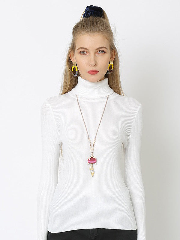 xakxx 10 Colors Simple Knitting Solid Color High-Neck Pullover