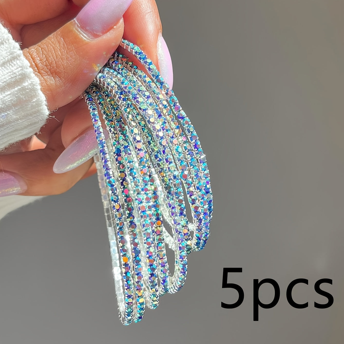 5pcs Fashion Dopamine Delight - Multi-Color Rhinestone Stretch Bracelets Set - Dazzling Elastic Wristbands for Parties, Holidays, Dates & Everyday Glam - Adjustable, Comfort-Fit, Assorted Colors Gift Idea