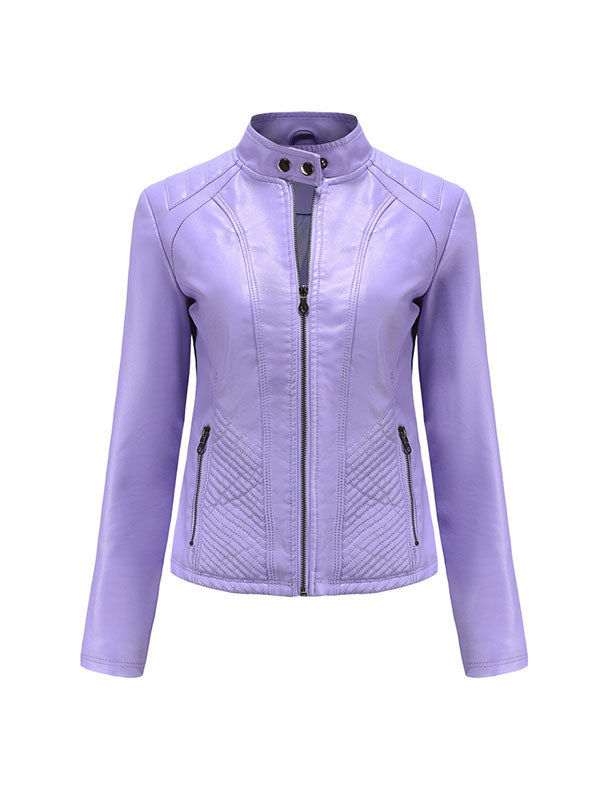 xakxx Long Sleeves Plus Size Buttoned Pockets Split-Joint Zipper Stand Collar Jackets Outerwear