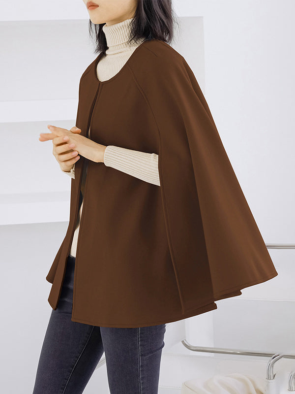 xakxx Casual Loose Solid Color Round-Neck Cape Outerwear