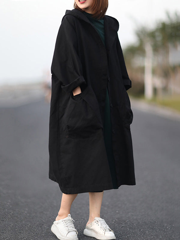 xakxx Original Solid Hooded Long Sleeve Outerwear&Coat