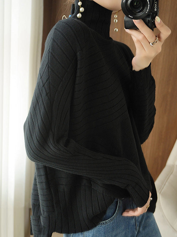 xakxx Original Irregular 7 Colors High-Neck Long Sleeves Sweater Top