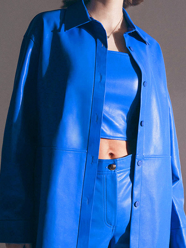 xakxx Long Sleeves Loose Solid Color Split-Joint Lapel Jackets Outerwear