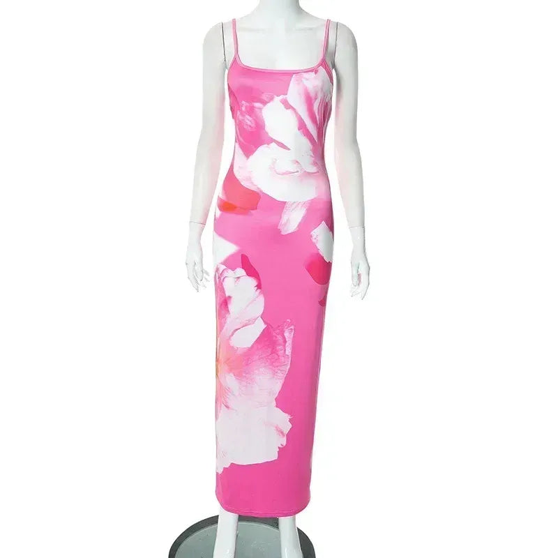 Casual Dresses Tossy Printed Spaghetti Backless Maxi Dress Women Fashion Slim Elegant Contrast Patchwork Halter Autumn Long