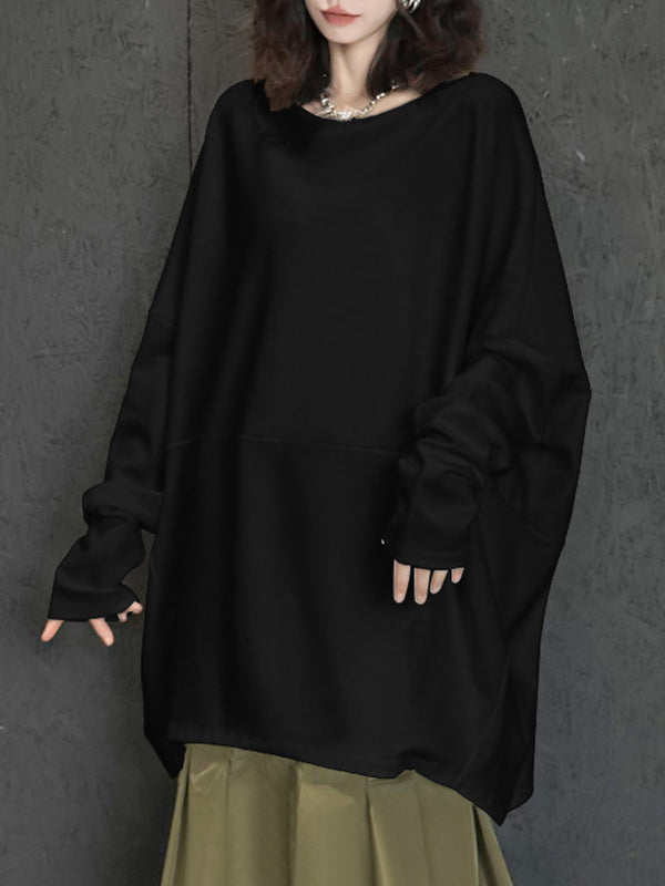 xakxx Batwing Sleeves Long Sleeves Solid Color Round-Neck T-Shirts Tops