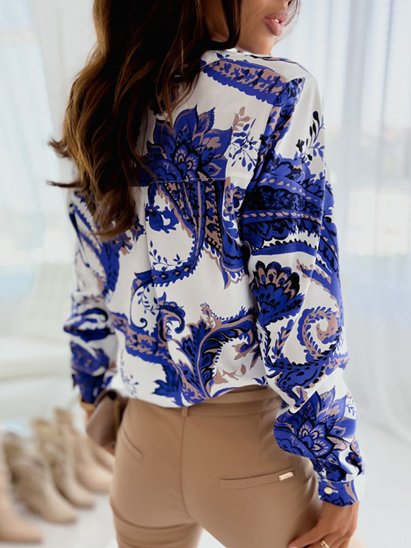 xakxx Long Sleeves Loose Printed Lapel Blouses