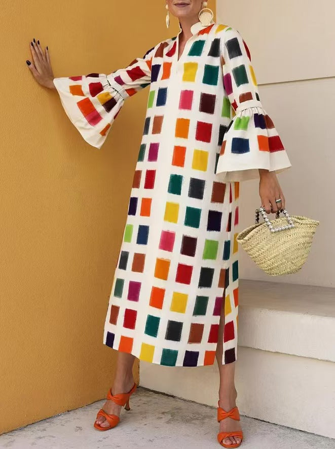 xakxx Loose Three-Quarter Sleeves Color-Block Contrast Color Jumpsuits