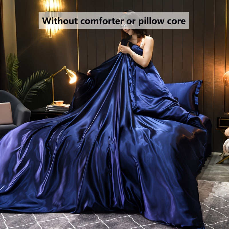 3pcs Luxury Soft Satin Duvet Cover Set - Breathable, Sweat-wicking, Skin-friendly, and Comfortable - Perfect for Bedroom and Living Room, Machine Washable, Easy Care