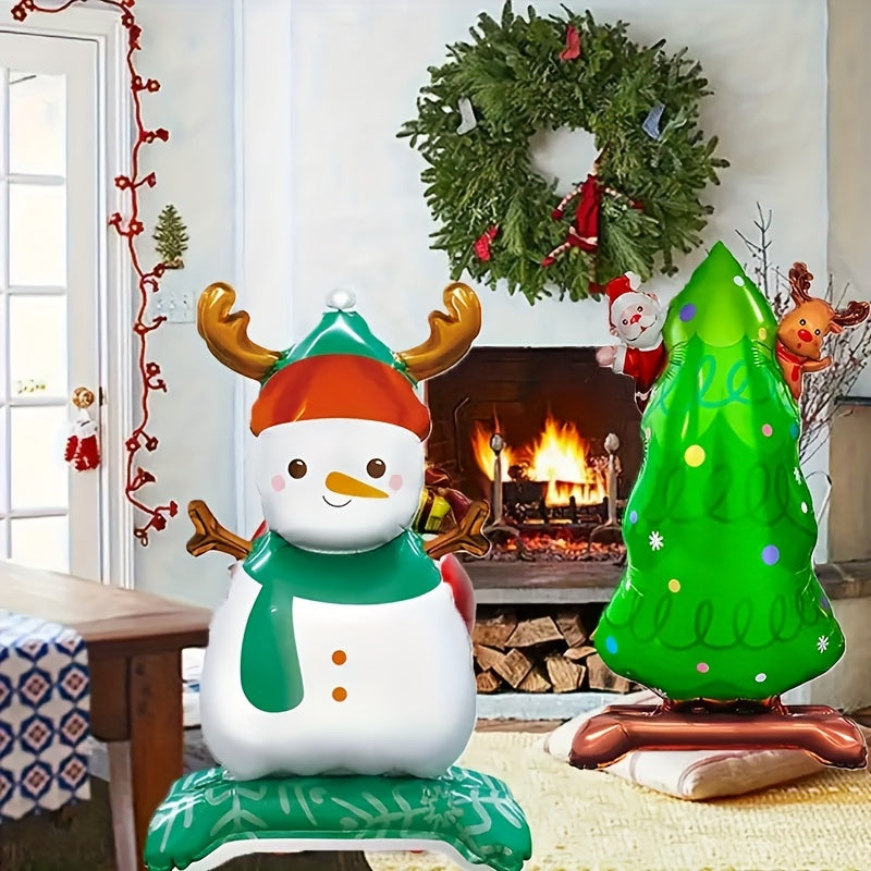 4pcs Christmas Party Balloons Set - Santa Claus, Christmas Tree, Gingerbread Man, Snowman - General Fit, No Electricity Required, Featherless, Ideal for Holiday Decorations