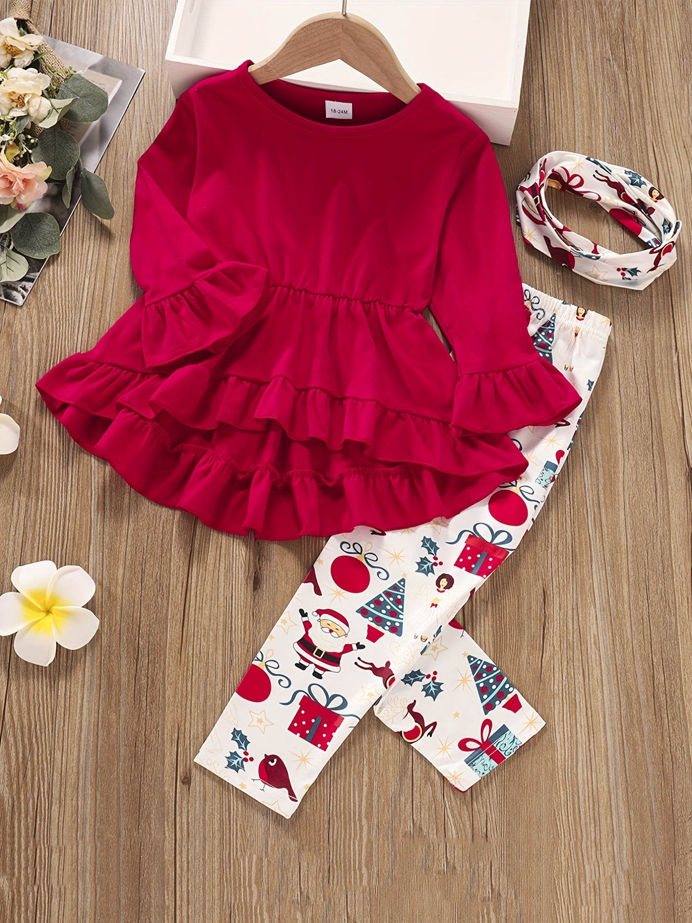 Comfy outdoor Outfits, 2pc Girls Pullover + Pants, Santa Claus Pattern Pants Autumn Clothes Christmas