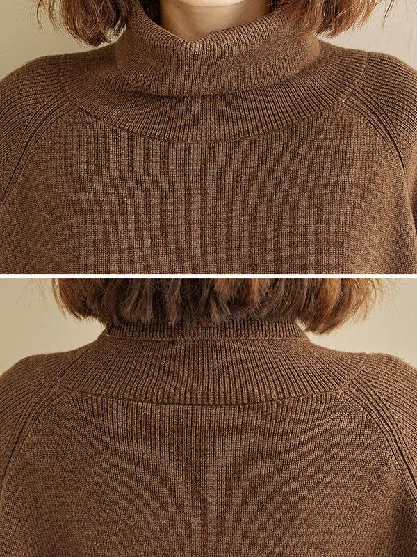 xakxx Knitting Pleats Split-Joint High-Neck Pullover Top