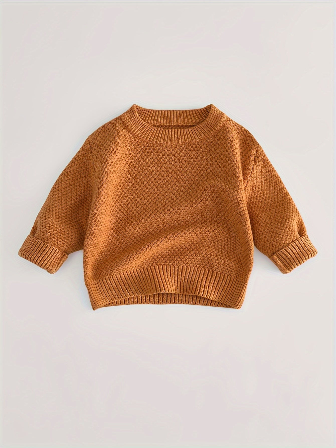 Baby's Solid Color Jacquard Sweater, Knitted Long Sleeve Top, Toddler & Infant Boy's Clothing For Fall Winter