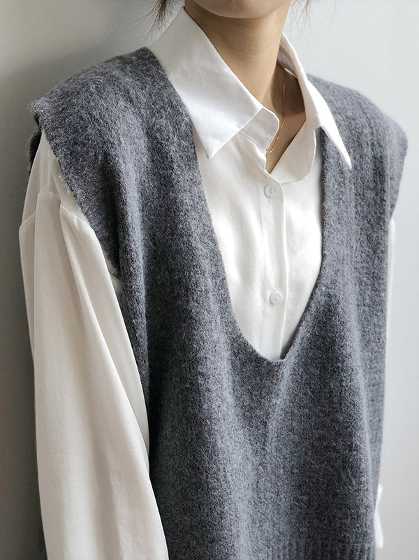 xakxx Knitting Irregularity Solid V-Neck Vest