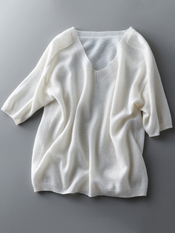 xakxx Urban Solid Color V-Neck Knitting Pullover