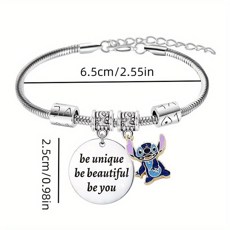 1 Pc Adorable Disney Stitch Heart-Shaped Pendant Bracelet Jewelry - Women's Fashion Accessory with Adjustable Chain, Cute Cartoon Character Design, Ideal Gift for Ladies, Teens, and Girls