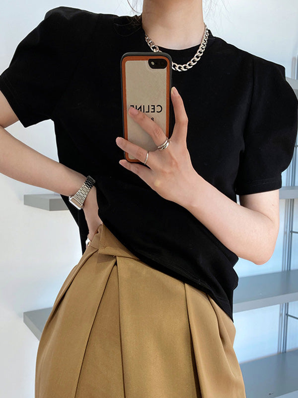 xakxx Original Puff Sleeve Round-Neck Casual T-Shirts